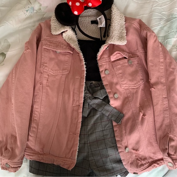 missguided Pink Borg Lined Denim Jacket - Picture 1 of 8